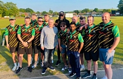 Chris Gayle with the Milnrow Cricket Club team