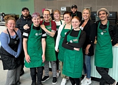 Staff at the new Starbucks store at Rochdale Riverside pictured with Rochdale Riverside's Centre Manager Rachel Byrne