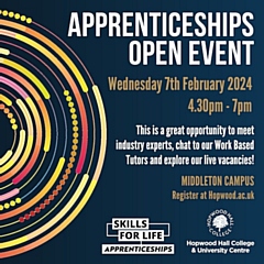 Hopwood Hall College apprenticeship open event on Wednesday 7 February